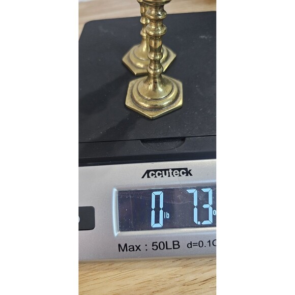 Vtg Pair Brass Candlestick Baluster Form Faceted Screw Hexagonal Base 3.5" - Picture 12 of 12